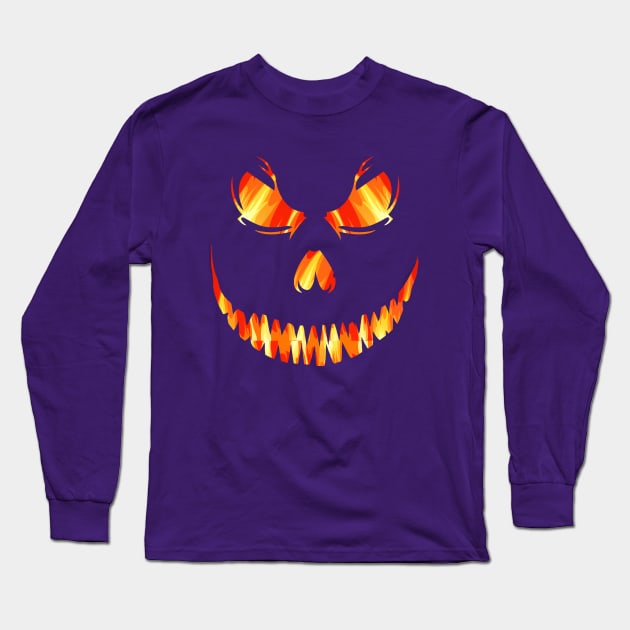 Scary Pumpkin Face Jack O Lantern Halloween Costume Long Sleeve T-Shirt by Gtrx20